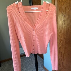 Chic Coral Ribbed Cardigan
